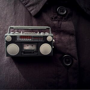80’s 90’s Boombox Brooch or Name Tag, Moving Parts!